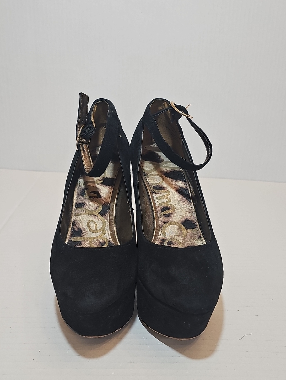 Sam Edelman Black Suede Ankle-Strap Platform Heels